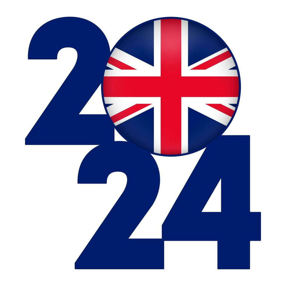 Lycklig ny år 2024 baner med Storbritannien flagga inuti. vektor illustration.