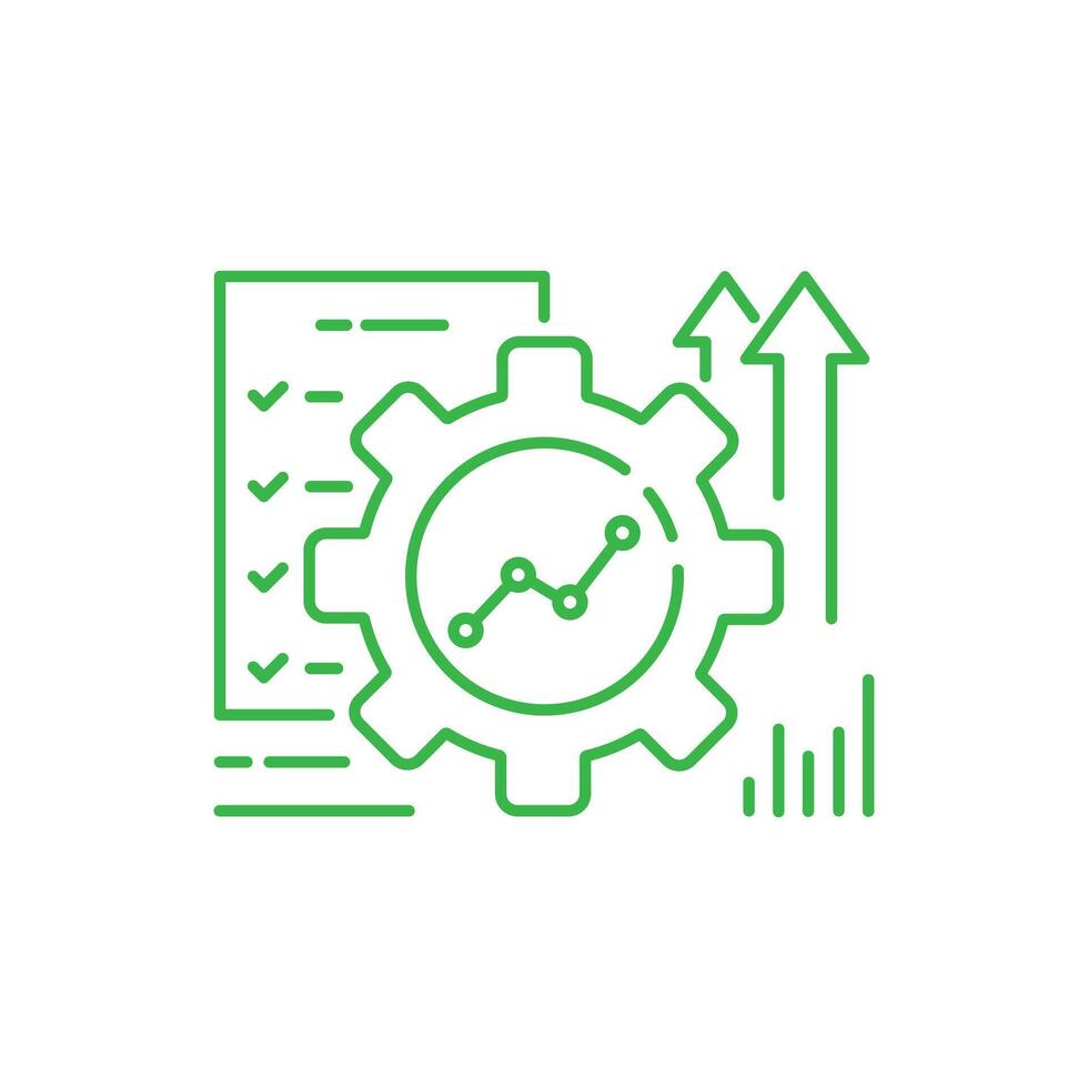 eps10 Vektor Illustration von ein Automatisierung oder implementieren Symbol mit dünn Linie Kunst Gang. Konzept von Bewertung Wirksamkeit Steuerung und automatisieren produktiv Gliederung Symbol isoliert auf Weiß Hintergrund.