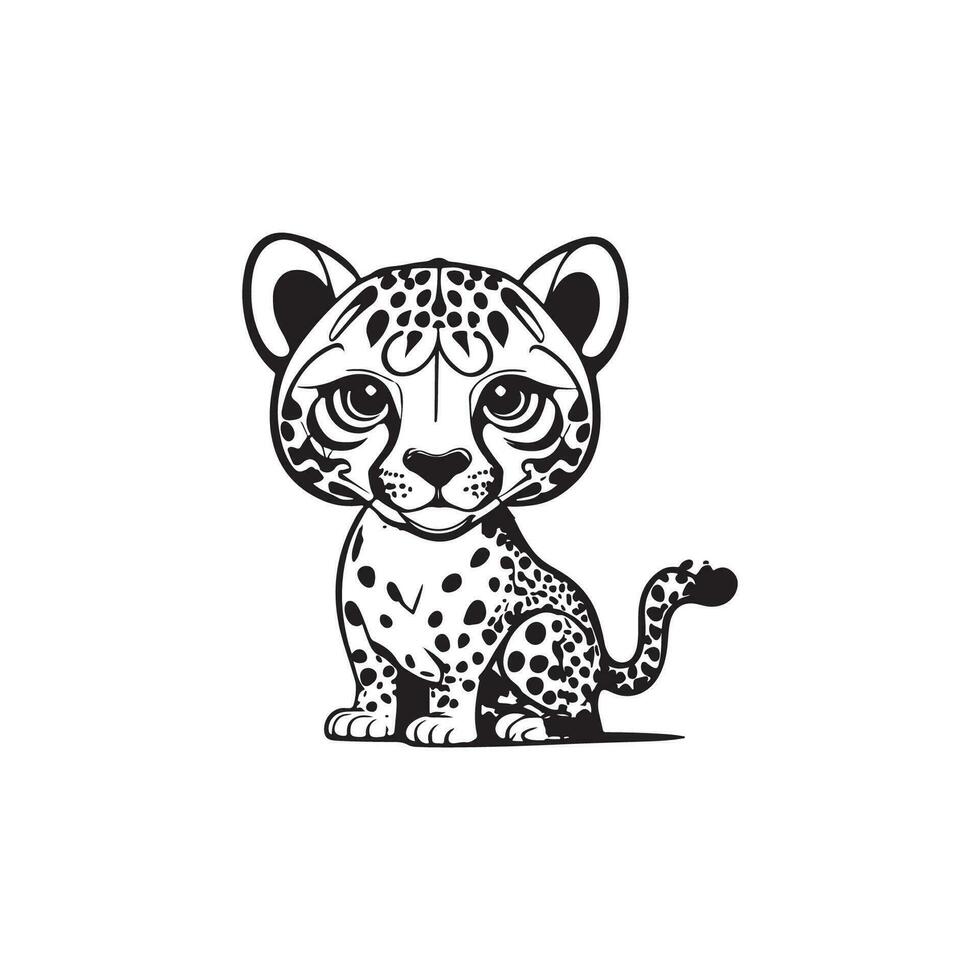 schwarz und Weiß Illustration zum Färbung Tiere, süß Gepard vektor