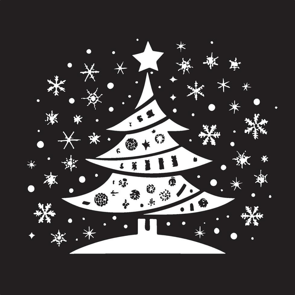 vit jul träd på svart bakgrund. gran träd vattenfärg bild. vektor
