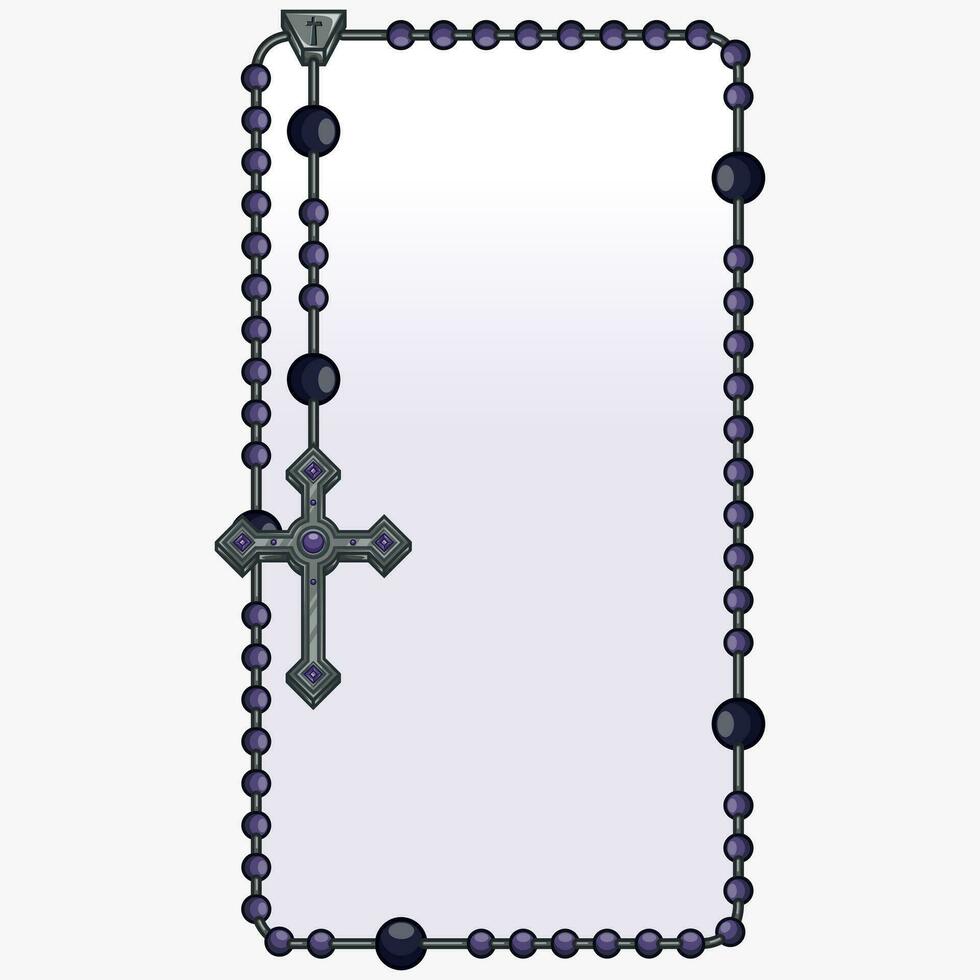Vektor Design von Rahmen zum Fotografie mit katholisch Rosenkranz, Rosenkranz mit Christian Kreuz mit Platz Form, Symbol von das katholisch Religion