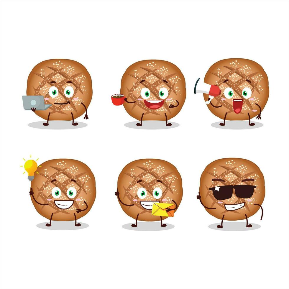 runden dunkel Brot Karikatur Charakter mit verschiedene Typen von Geschäft Emoticons vektor