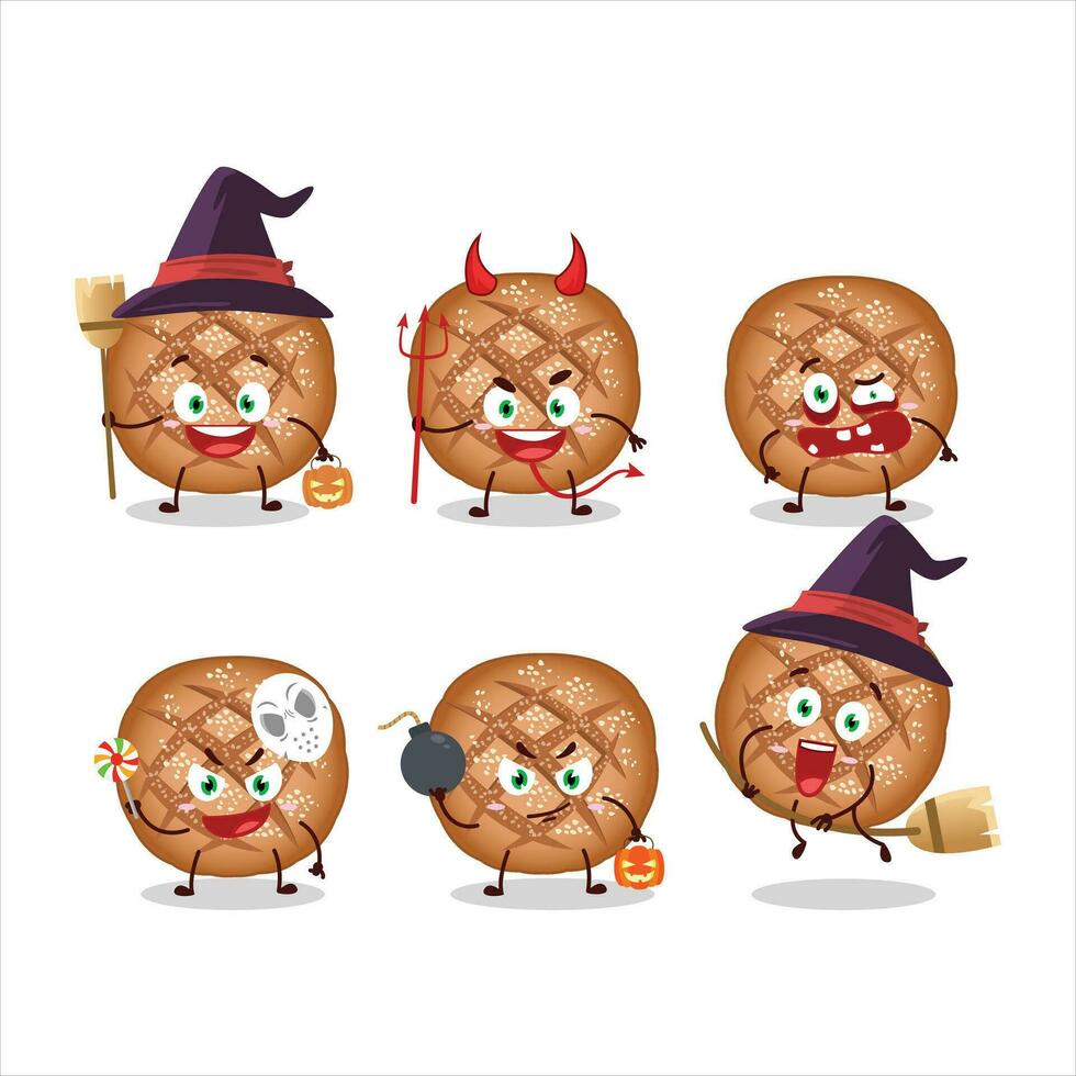 halloween uttryck uttryckssymboler med tecknad serie karaktär av runda mörk bröd vektor
