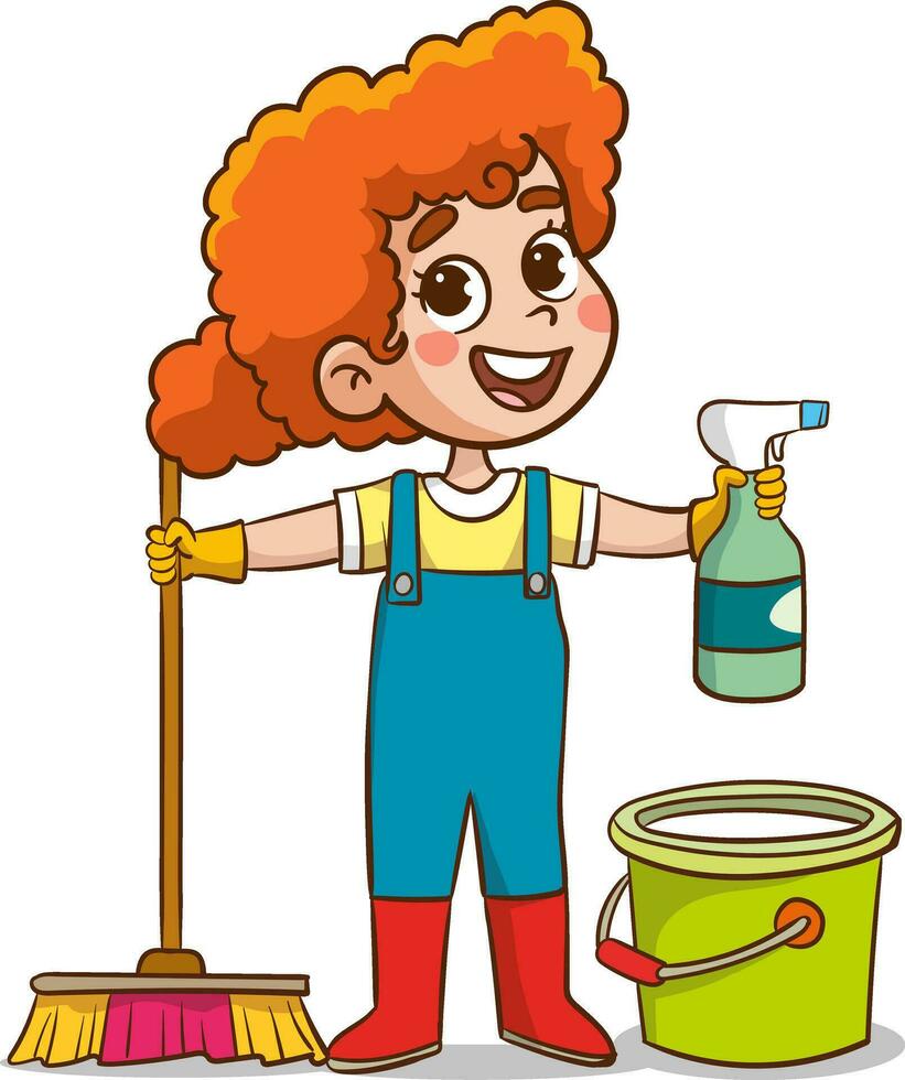 vektor illustration av barn håller på med olika hushållsarbete.