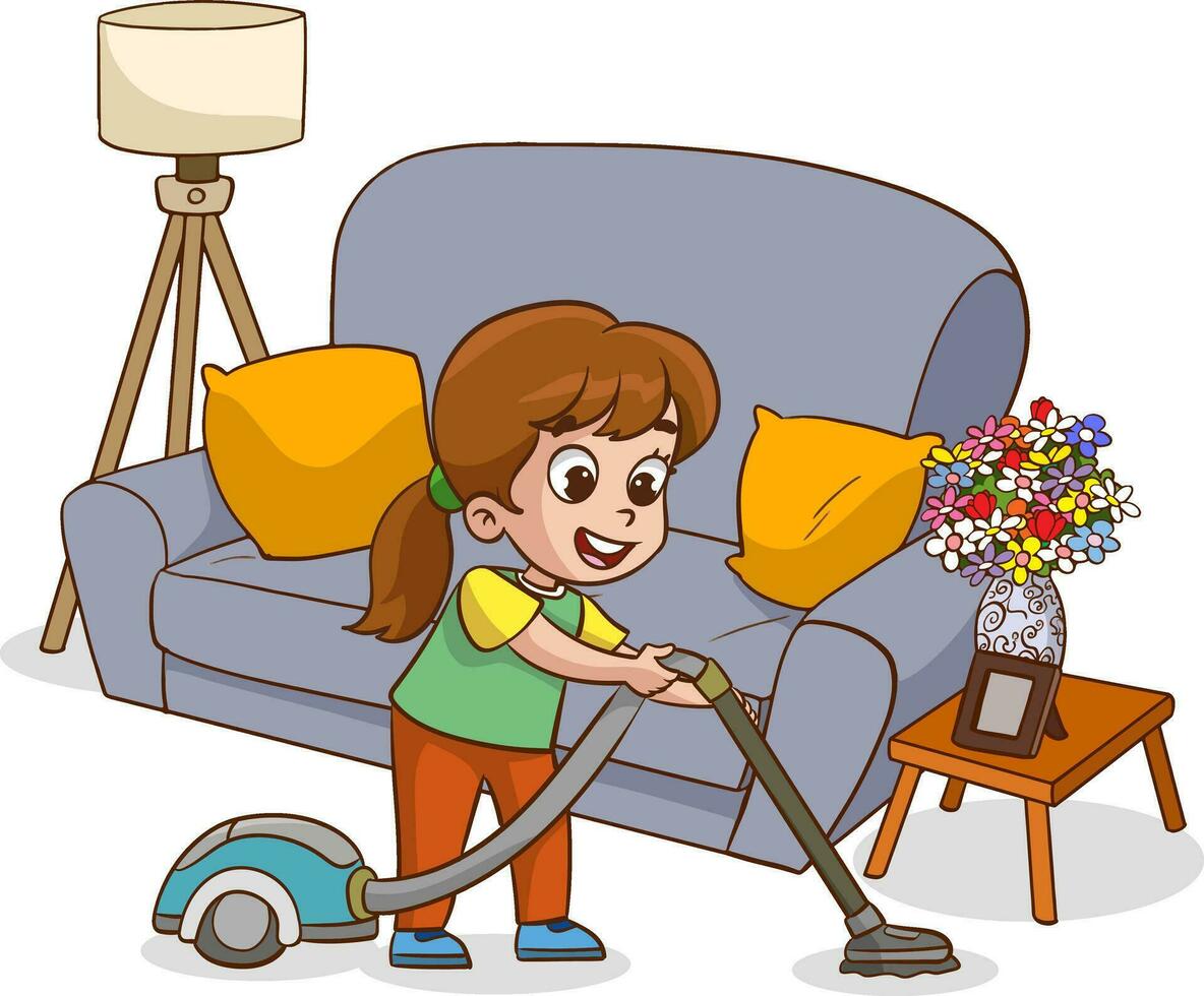 Vektor Illustration von Kinder tun verschiedene Hausarbeiten.