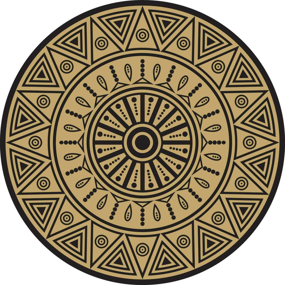 inföding amerikan vektor runda guld mönster. geometrisk former i en cirkel. nationell prydnad av de människors av Amerika, maja, azteker, inkaor.
