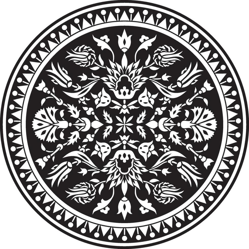 Vektor schwarz einfarbig runden Türkisch Ornament. Ottomane Kreis, Ring, Rahmen