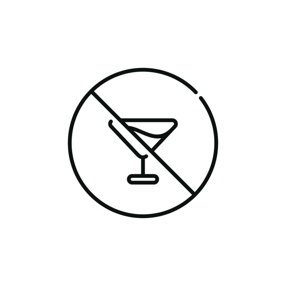 Nej alkohol linje ikon tecken symbol isolerat på vit bakgrund vektor