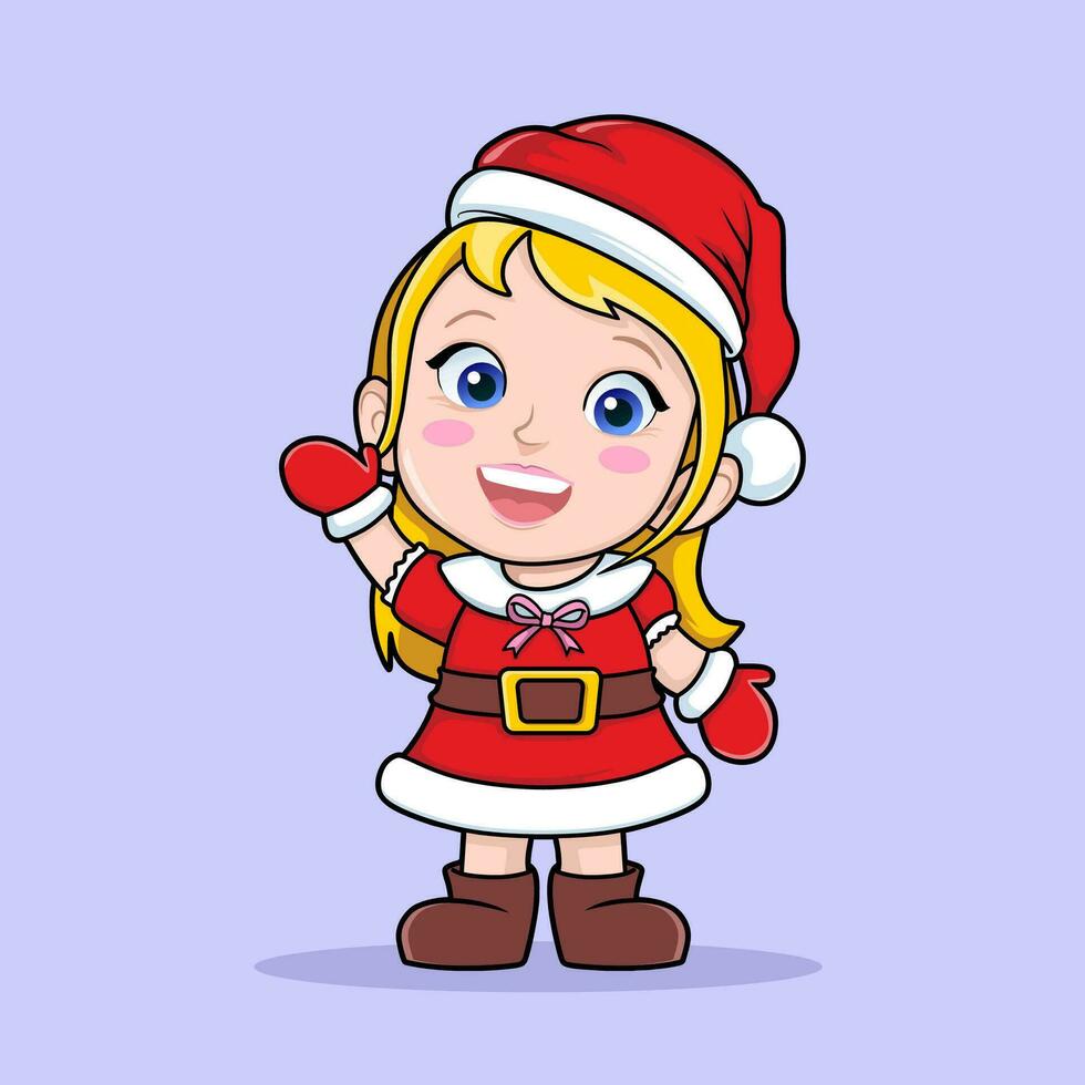 Karikatur wenig Mädchen tragen Santa claus Kostüm Vektor Illustration.