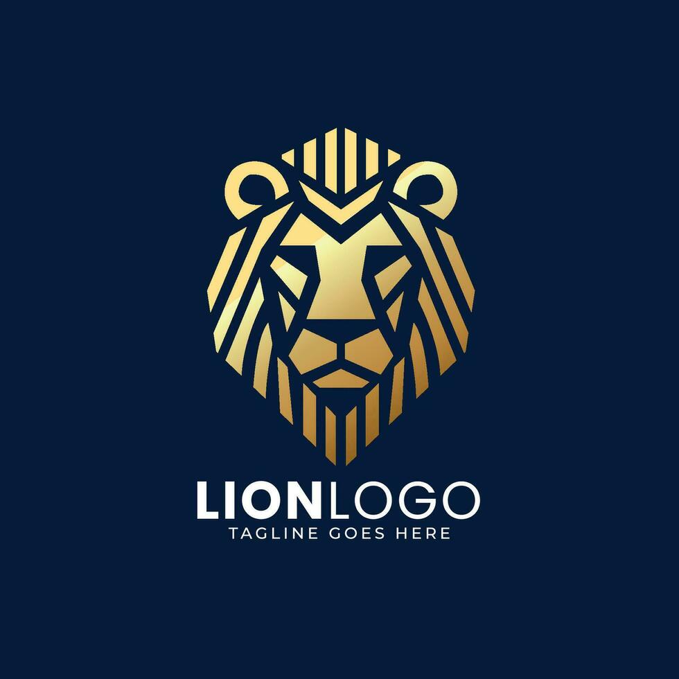 gyllene lejon huvud logotyp, lutning lejon logotyp design mall vektor