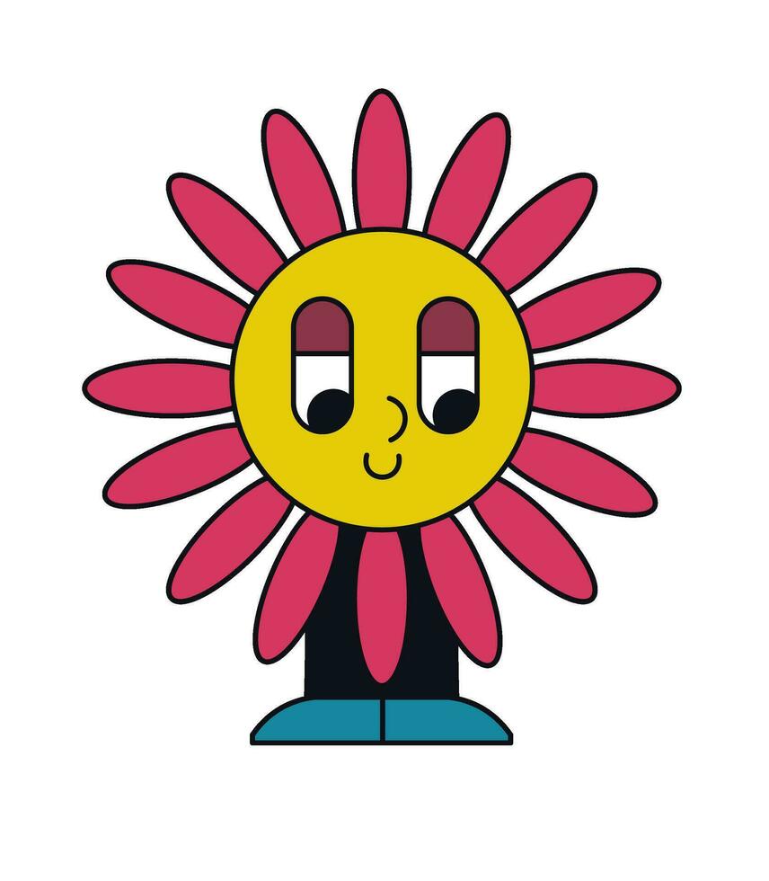 retro Sonnenblume Persönlichkeit mit mysteriös Lächeln vektor