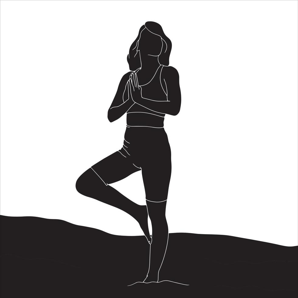 Charaktersilhouette - Charakter in Yoga-Pose, Charaktersilhouette. vektor