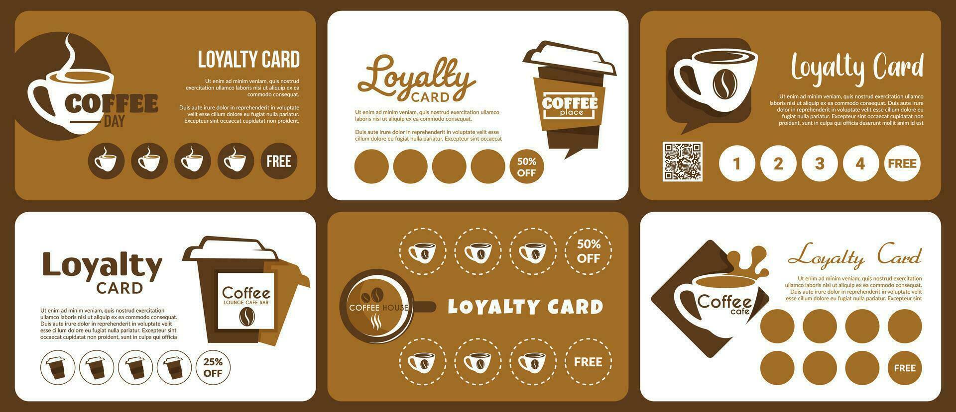 lojalitet kort design uppsättning för kaffe affär promo vektor