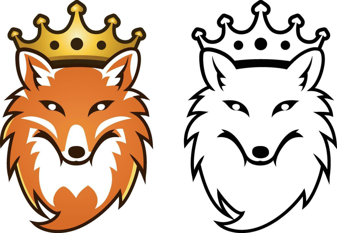 räv bär en krona logotyp mall vektor illustration, reynard, schakal, prärievarg bär en gyllene hatt enkel logotyp symbol ikon klämma konst stock vektor bild