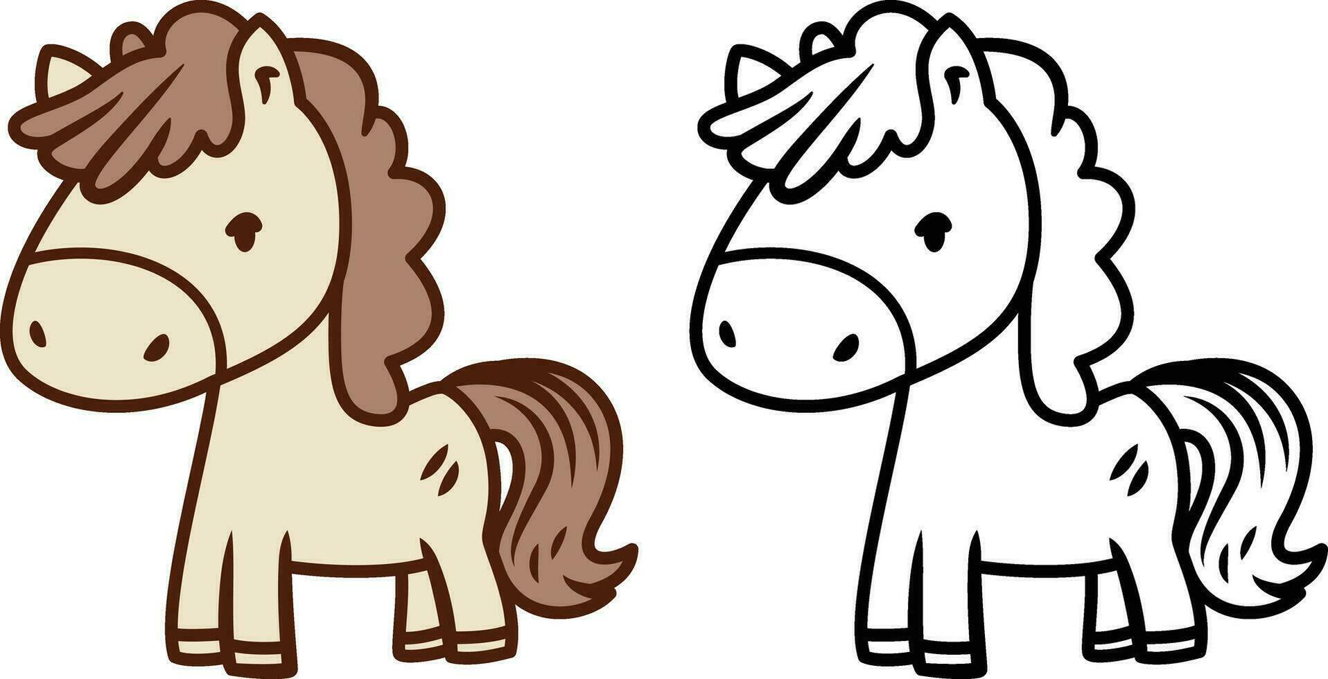 süß Pferd im Gekritzel Stil Vektor Illustration, süß Pony im Gekritzel Karikatur farbig und schwarz und Weiß Lager Vektor Bild