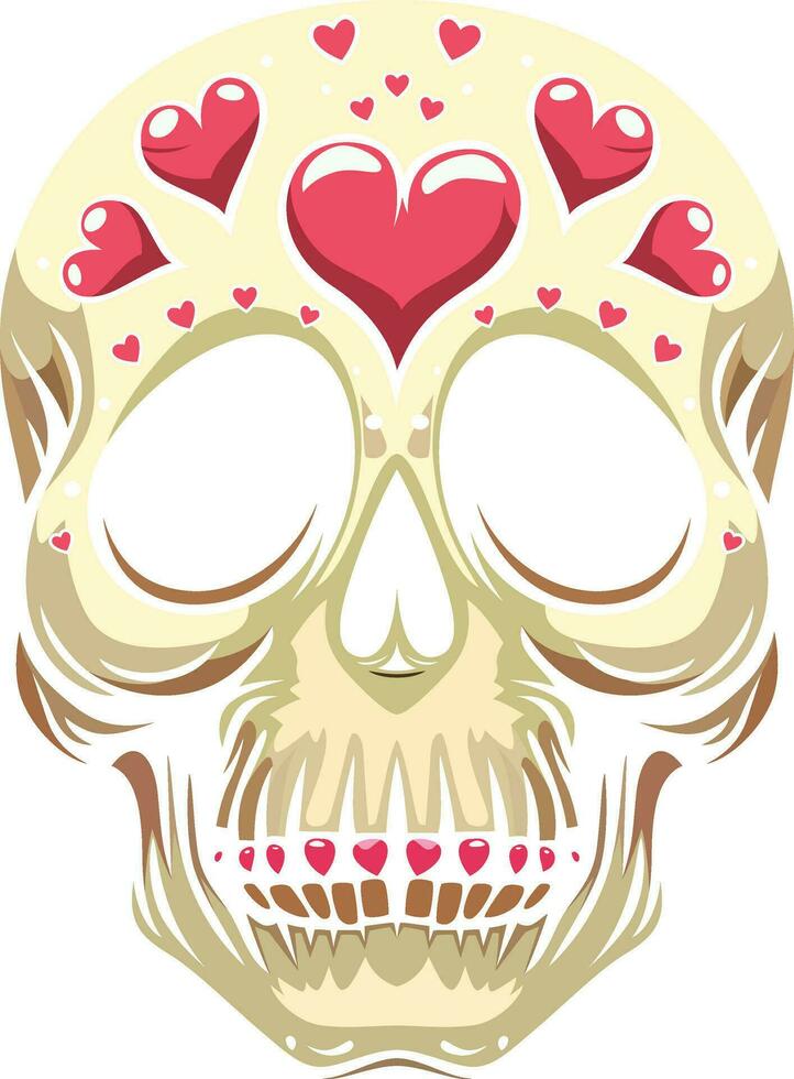 Schädel mit Herzen Vektor Illustration, tätowieren Stil Schädel mit Herzen auf Stirn, farbig und schwarz und Weiß Lager Vektor Bild