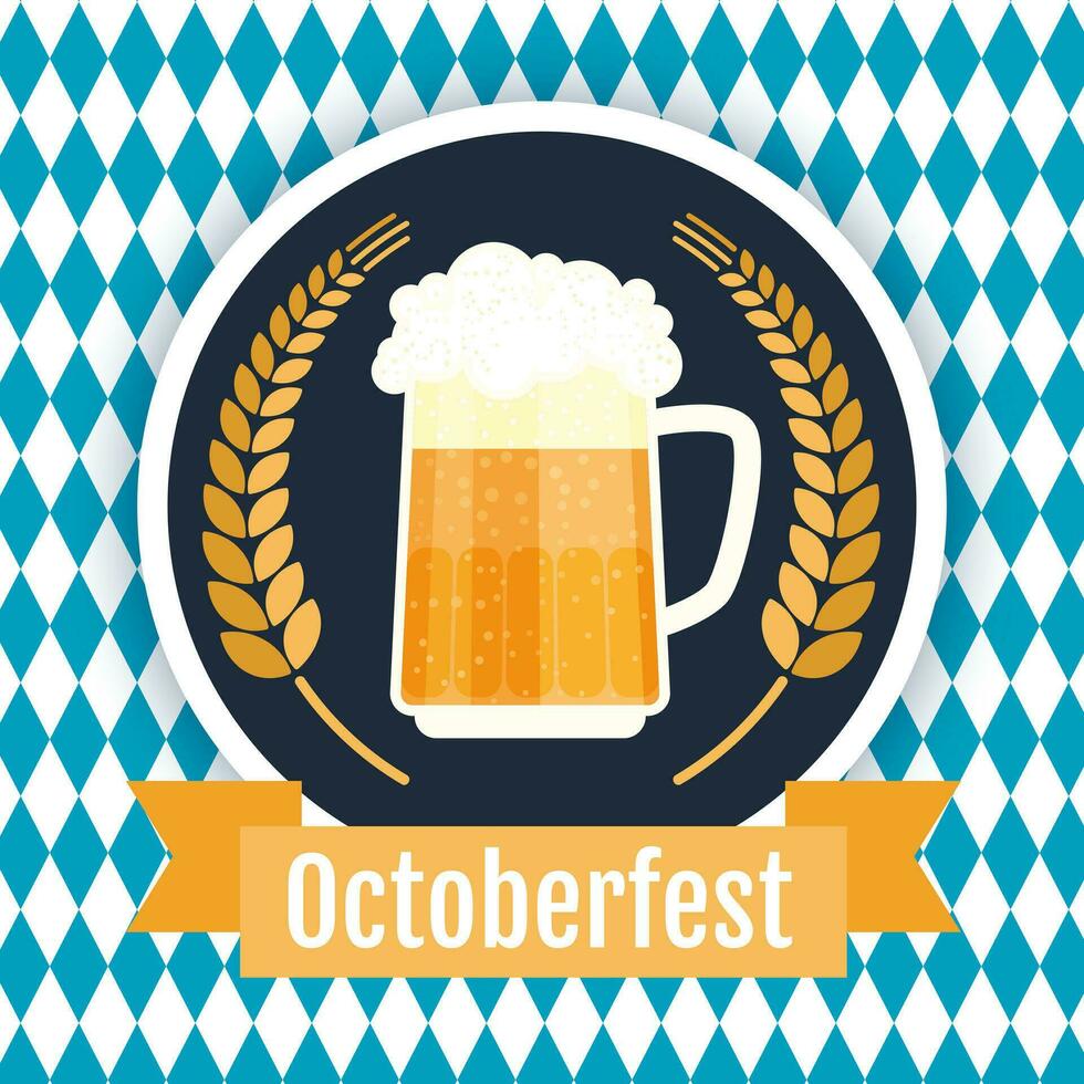 Banner mit ein Glas von Bier auf ein Blau Hintergrund, Oktoberfest Illustration vektor