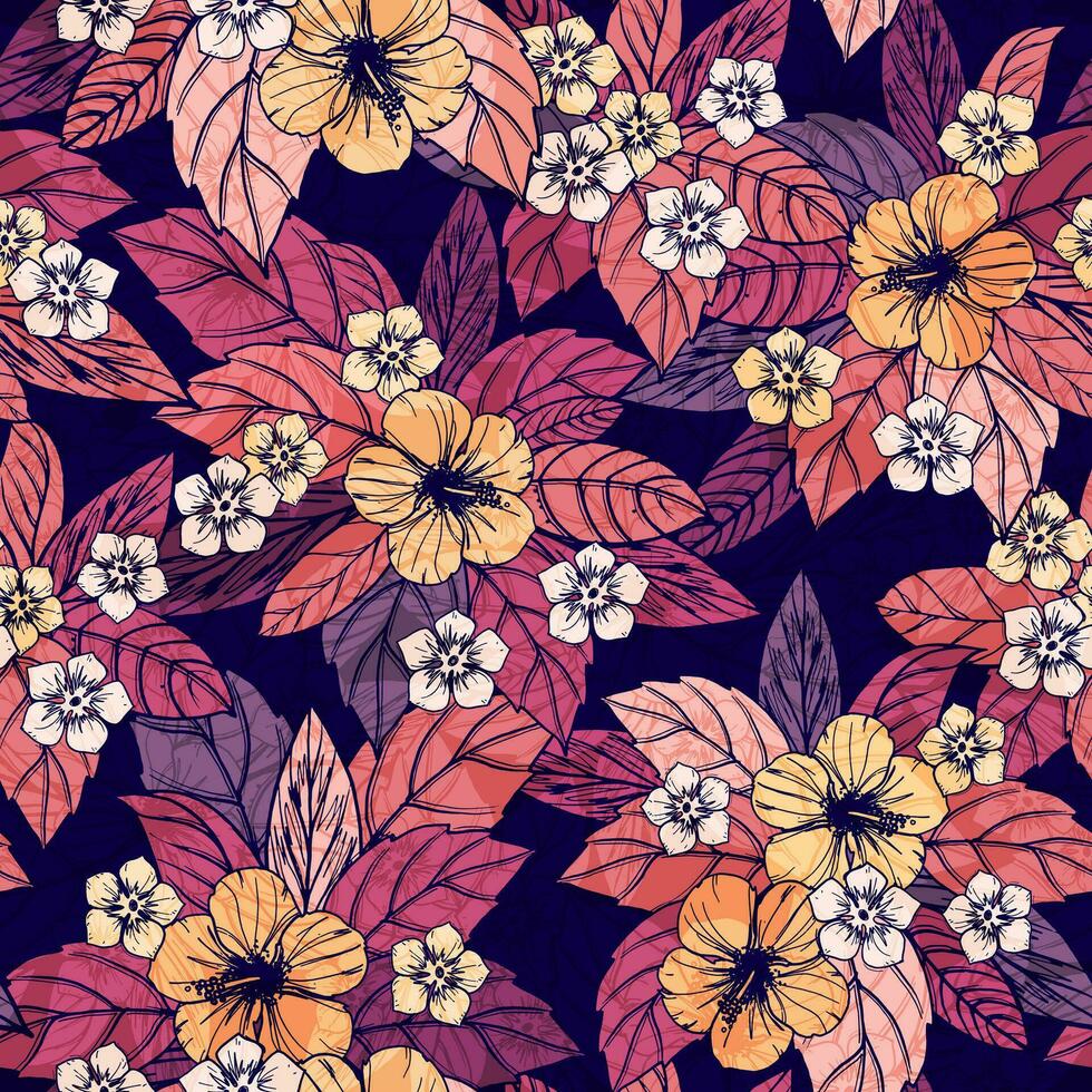 nahtlos Blumen- Muster mit tropisch Blumen und Blätter vektor