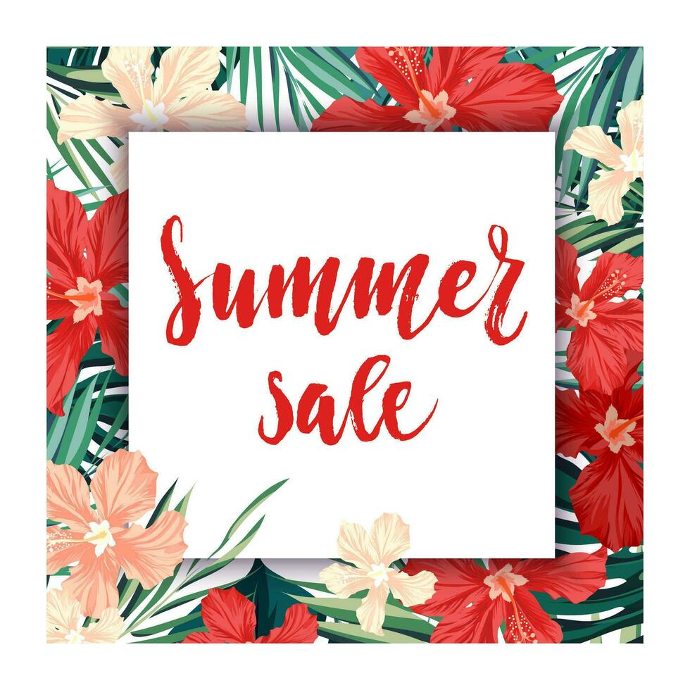 Sommer- Verkauf Hintergrund mit rot Blumen und Blätter Vektor Illustration