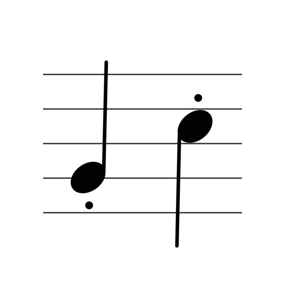 staccato Symbol auf Mitarbeiter eben Vektor isoliert auf Weiß Hintergrund. Artikulation markiert. Musical Symbol. Musical Notation. Speicherkarte zum Lernen Musik-