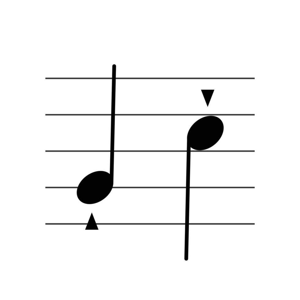 stakkatissimo oder scharf Symbol auf Mitarbeiter eben Vektor isoliert auf Weiß Hintergrund. Artikulation markiert. Musical Symbol. Musical Notation. Speicherkarte zum Lernen Musik-