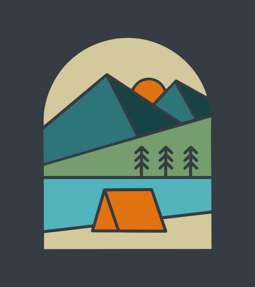 einfach eben Design von Camping unter das Berg Natur Vektor Kunst