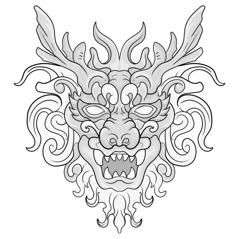 Tätowierungen schwarz und Weiß Barongsai Drachen chinesisch Illustration. gut zum Element Design und Färbung Seiten vektor