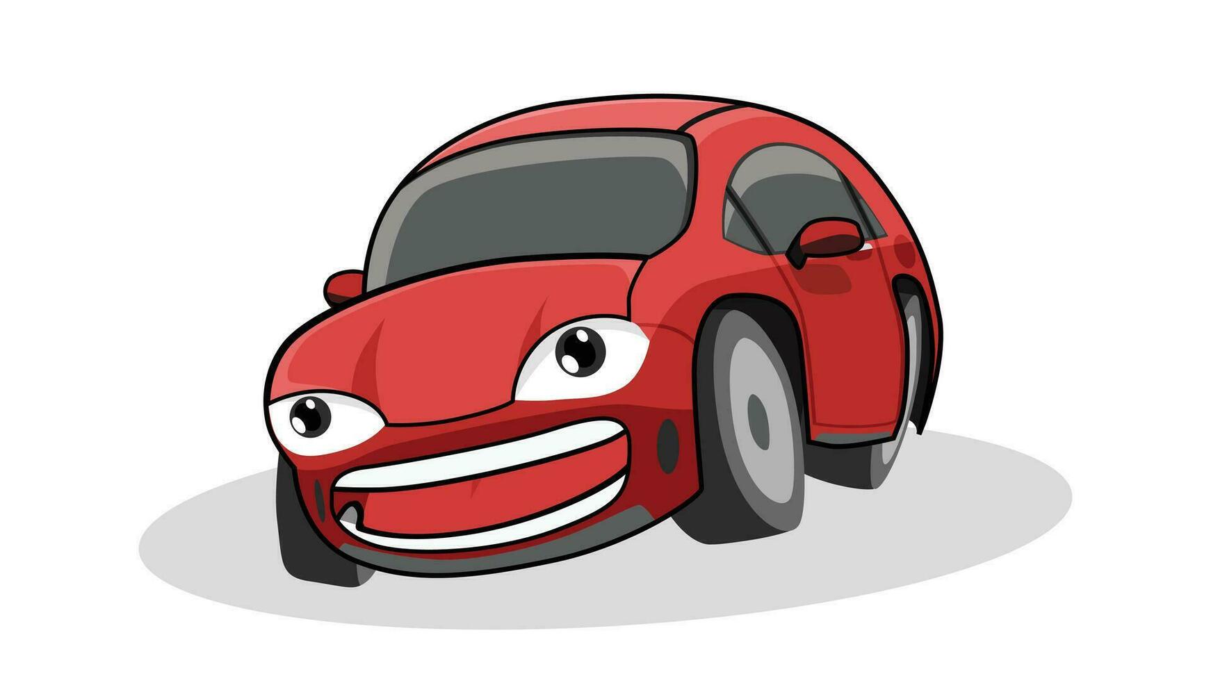 Karikatur Vektor von Auto süß Stil. lächelnd Auto mit öffnen Mund. isoliert Weiß Hintergrund mit schwarz Schatten von Wagen.