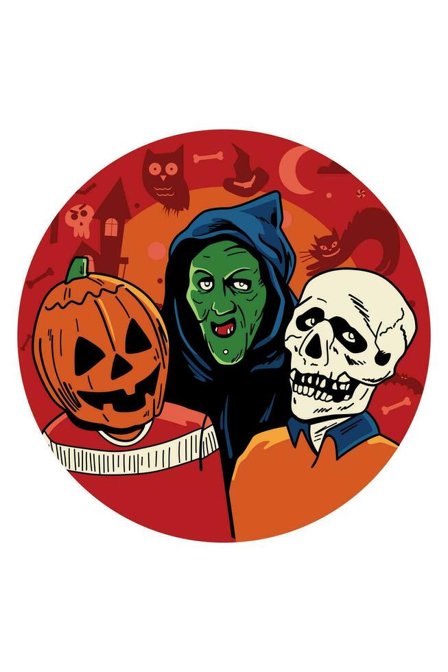 das Halloween drei. Jahrgang Grusel Karikatur Illustration Stil. vektor