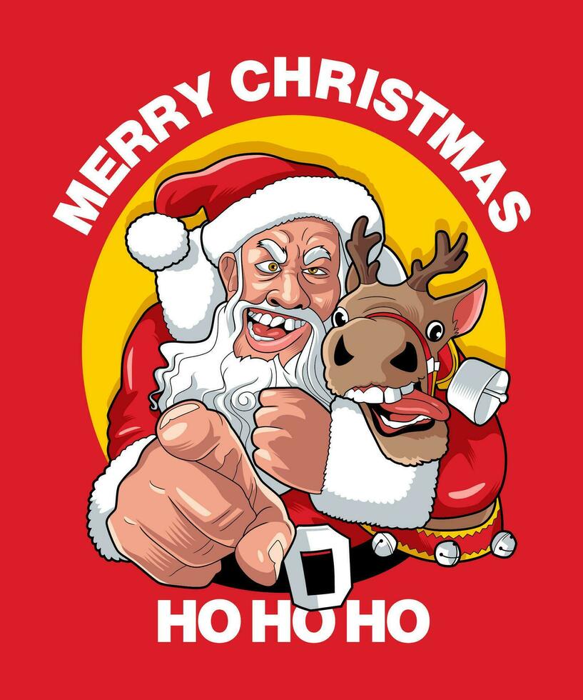 glad jul ho ho ho. rolig jul tecknad serie illustration. vektor