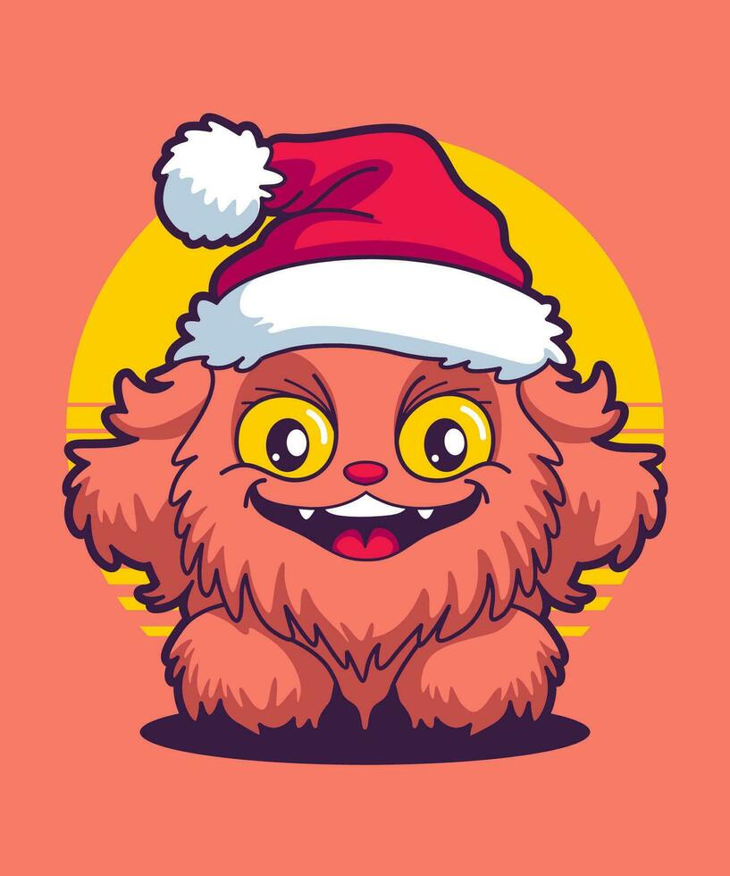 Weihnachten Monster- tragen Santa claus Hut 03. Karikatur Illustration Stil. vektor