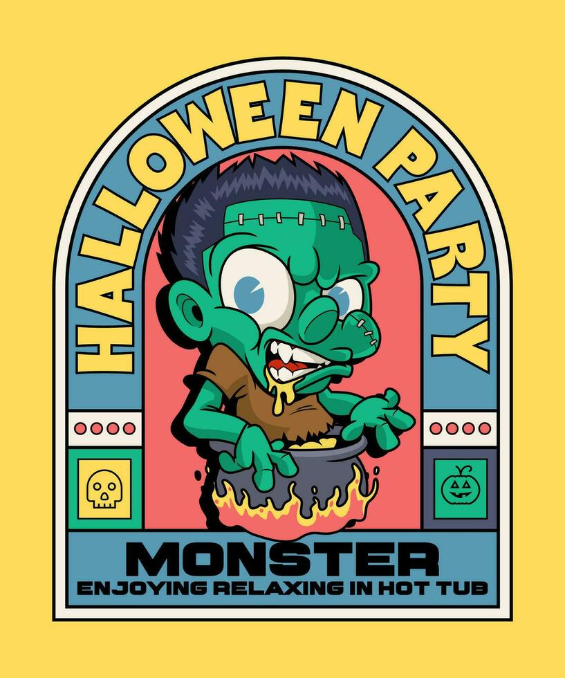 Halloween Party mit Monster. gespenstisch Grusel Karikatur auf Kunst Deko Illustration Stil. vektor
