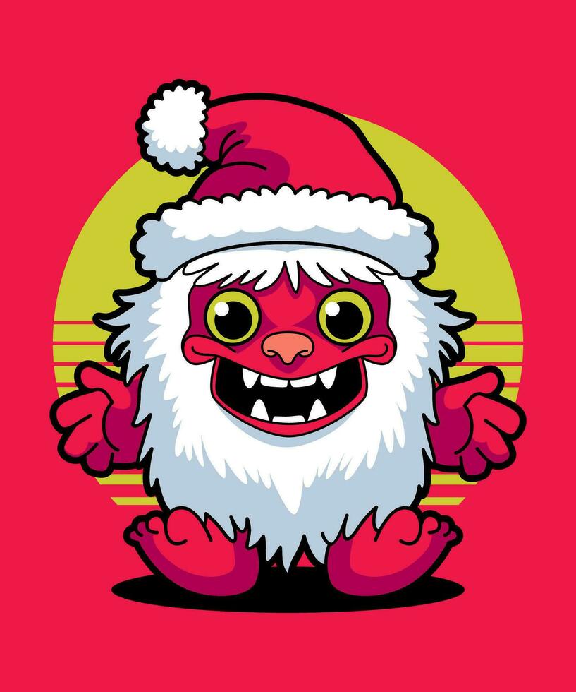 Weihnachten Monster- tragen Santa claus Hut 06. Karikatur Illustration Stil. vektor