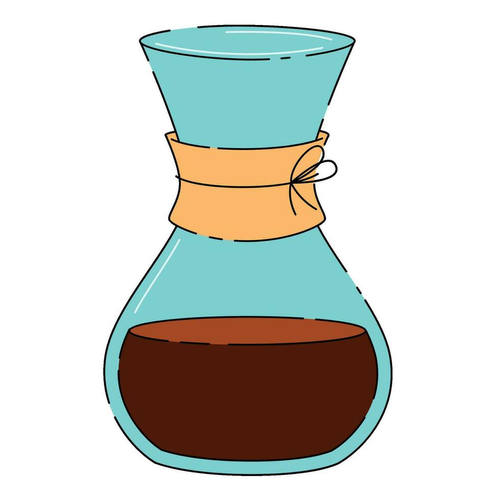 Jahrgang Original Kaffee Glas Hersteller mit Kaffee trinken. Vektor Illustration auf Weiß Hintergrund