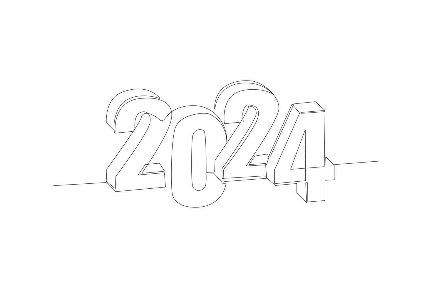 kontinuerlig ett linje teckning 2024 Lycklig ny år logotyp text design. klotter vektor illustration.