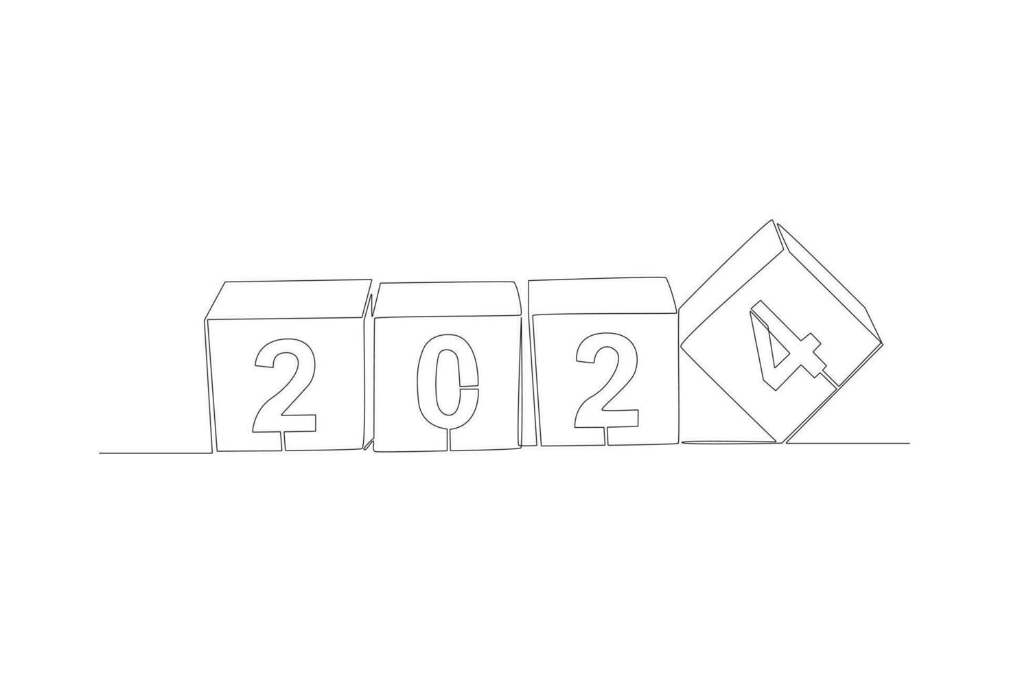 kontinuierlich einer Linie Zeichnung 2024 glücklich Neu Jahr Logo Text Design. Gekritzel Vektor Illustration.