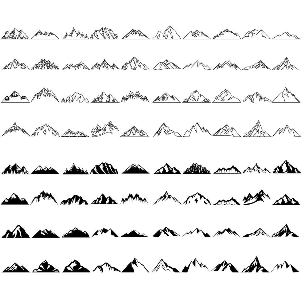 Berge Symbol Vektor Satz. Wanderung, Reise Illustration Zeichen Sammlung. Camping Symbol.