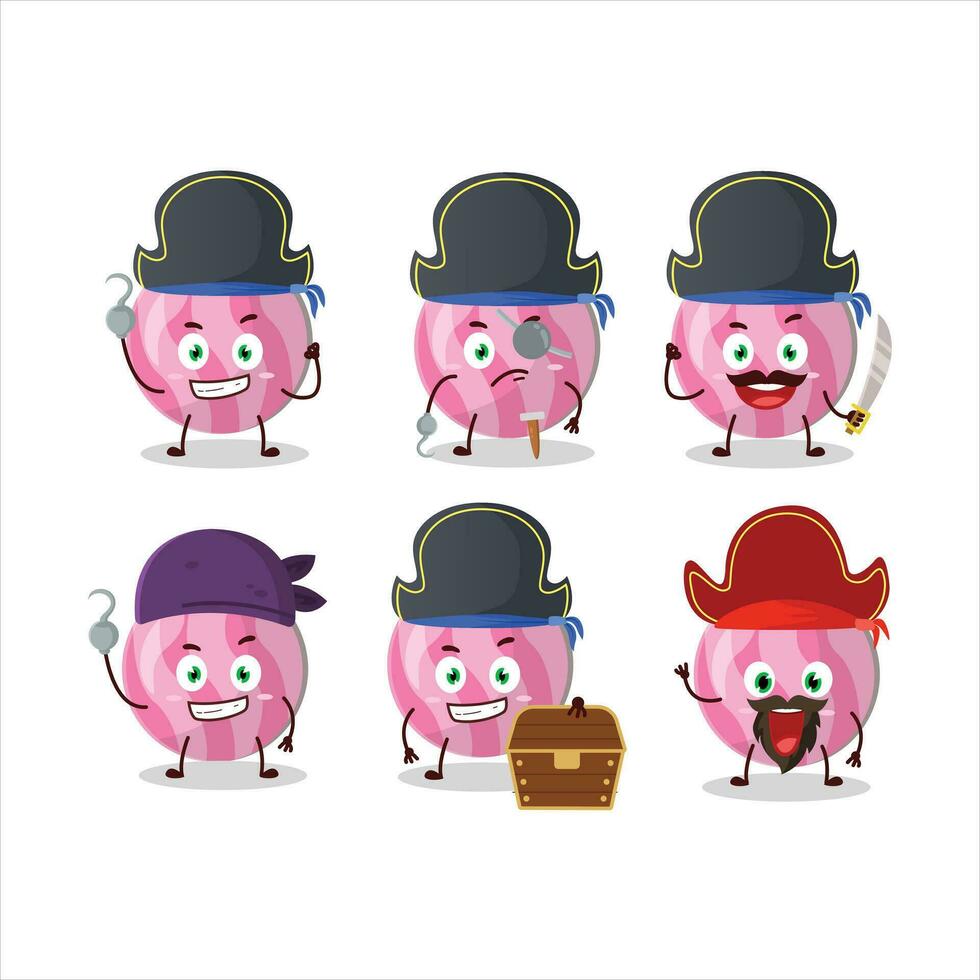 tecknad serie karaktär av rosa godis med olika pirater uttryckssymboler vektor
