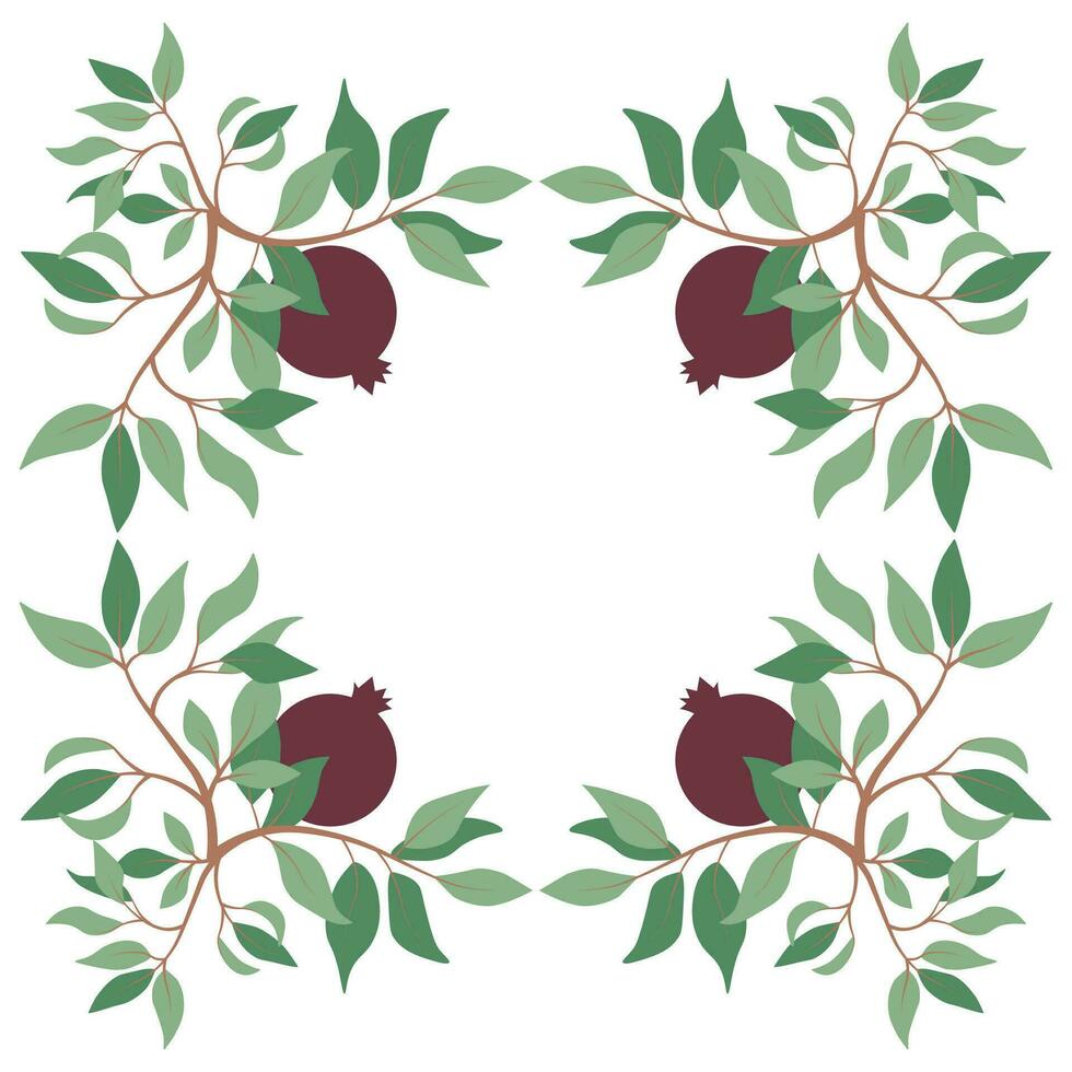 fyrkant vektor illustration med symmetrisk ram av granatäpple grenar på vit