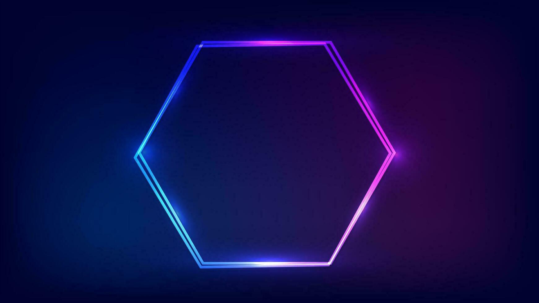 Neon- doppelt Hexagon Rahmen mit leuchtenden Auswirkungen vektor