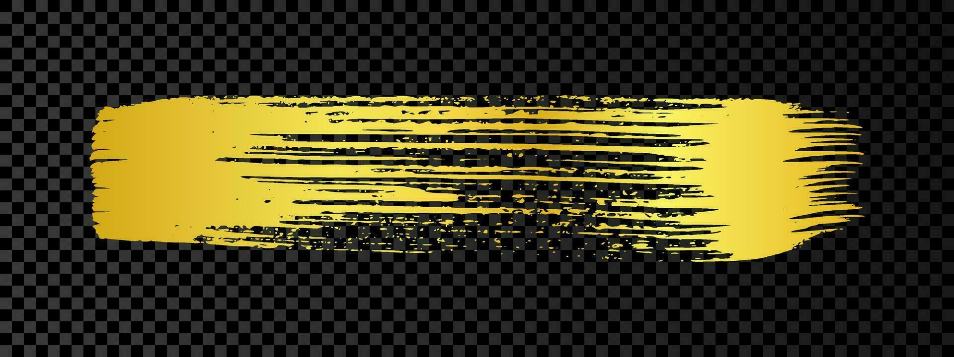 guld grunge borsta stroke. målad bläck rand. guld bläck fläck isolerat på mörk bakgrund. vektor illustration