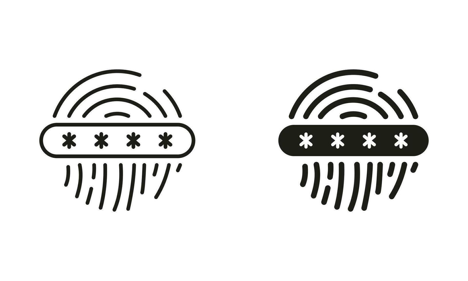 unik biometrisk Identifiering. fingeravtryck Lösenord, tumavtryck koda symbol samling. Rör id, Integritet linje och silhuett ikon uppsättning. tillgång förbi finger skriva ut tecken. isolerat vektor illustration.