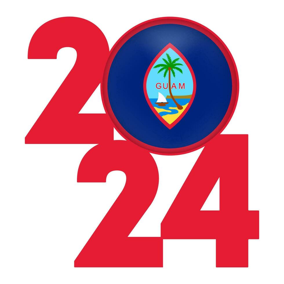 glücklich Neu Jahr 2024 Banner mit guam Flagge innen. Vektor Illustration.