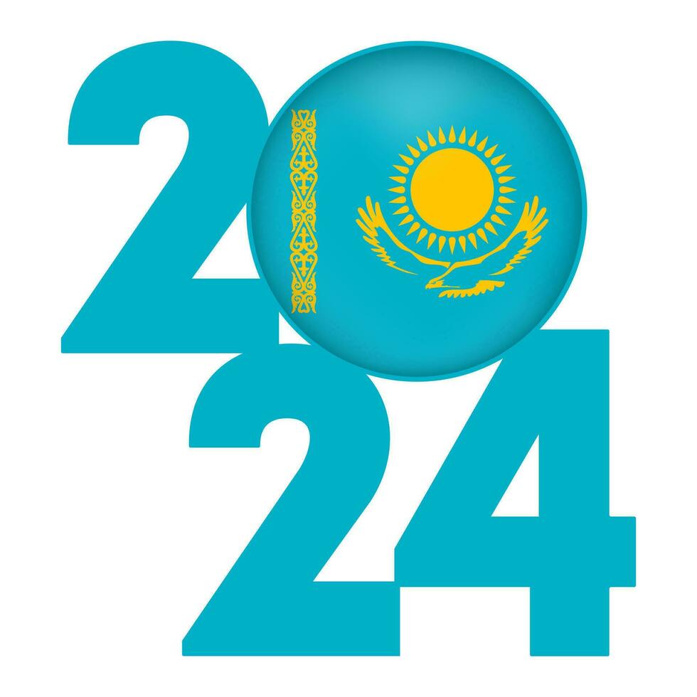 Lycklig ny år 2024 baner med kazakhstan flagga inuti. vektor illustration.