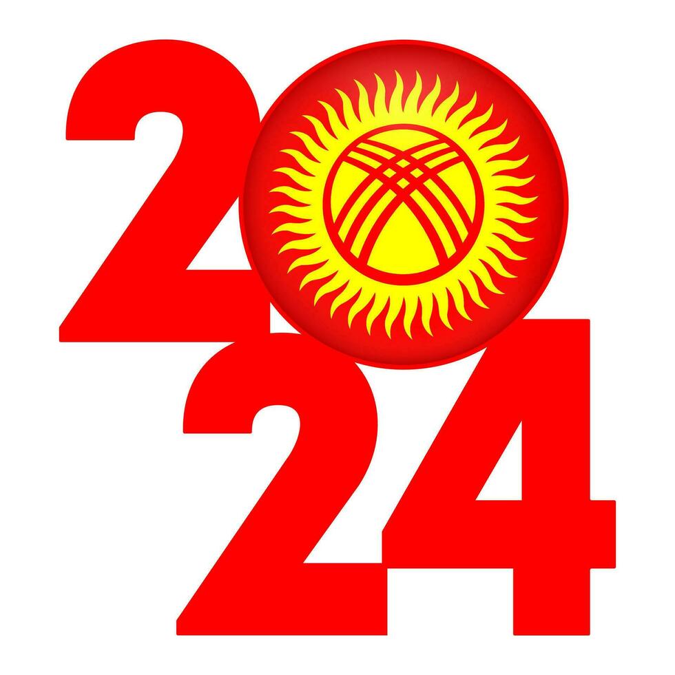 Lycklig ny år 2024 baner med kyrgyzstan flagga inuti. vektor illustration.