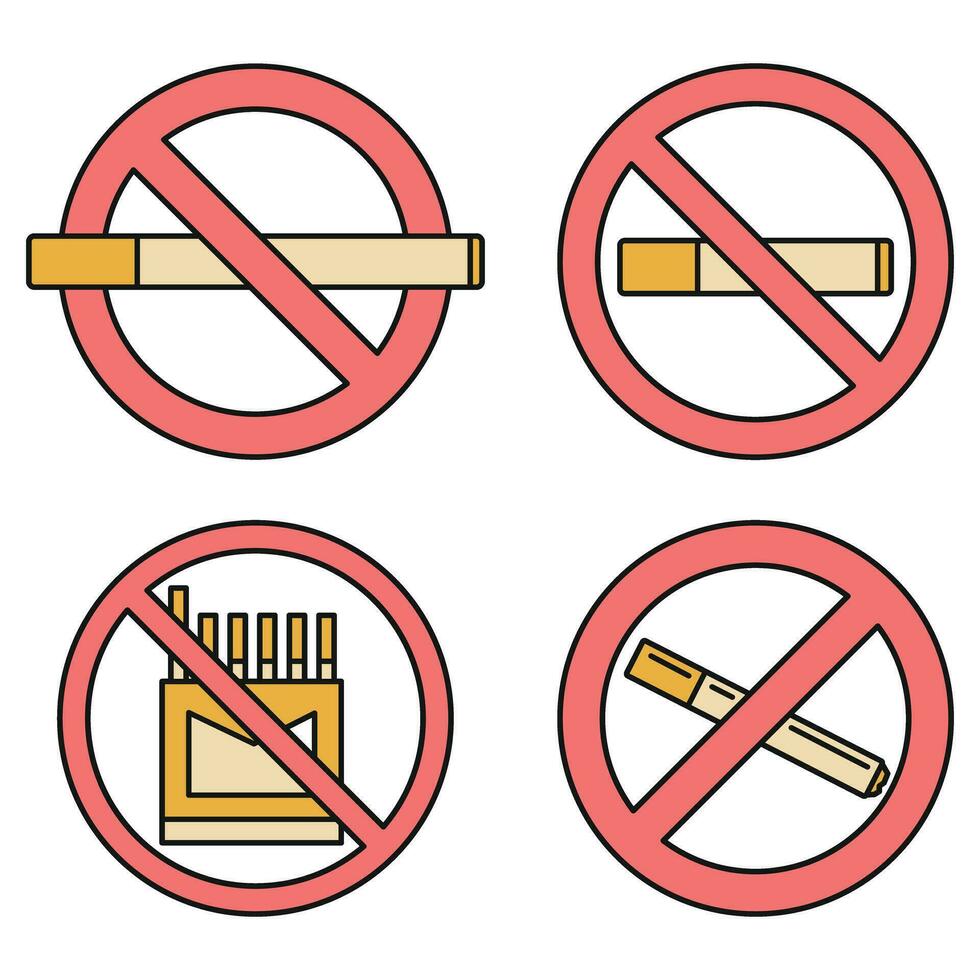 Öffentlichkeit Nein Rauchen Symbol einstellen Vektor Farbe
