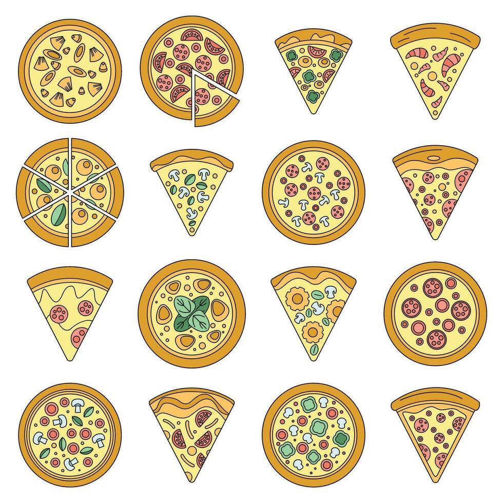 pizza skiva ikon uppsättning vektor Färg