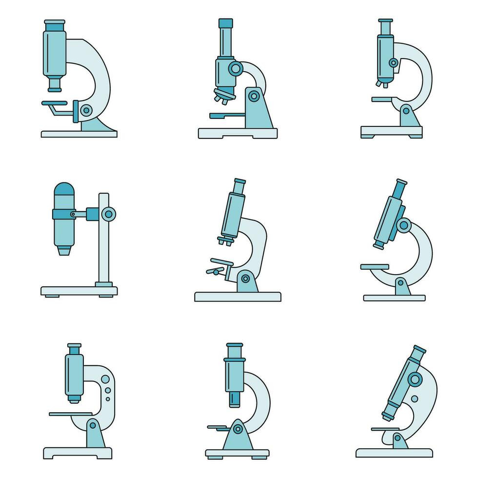 Biologie Mikroskop Symbol einstellen Vektor Farbe