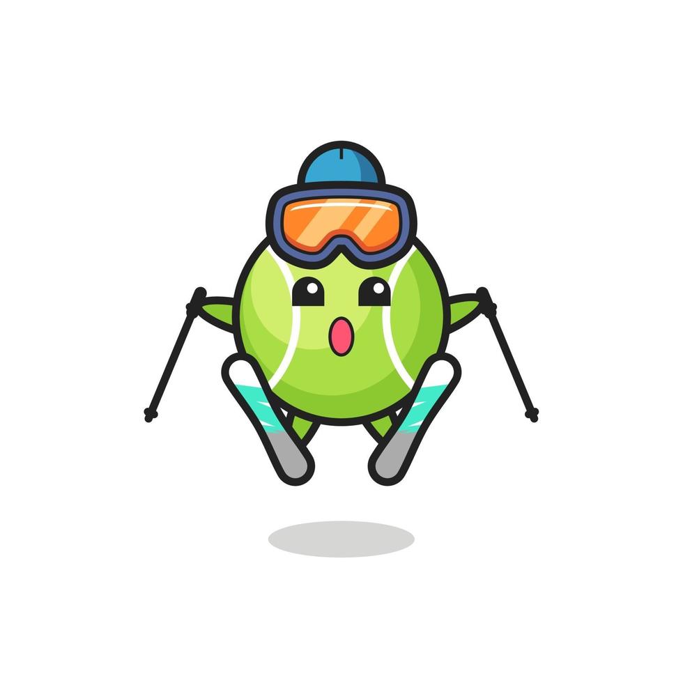 Tennisball-Maskottchen-Charakter als Skispieler vektor