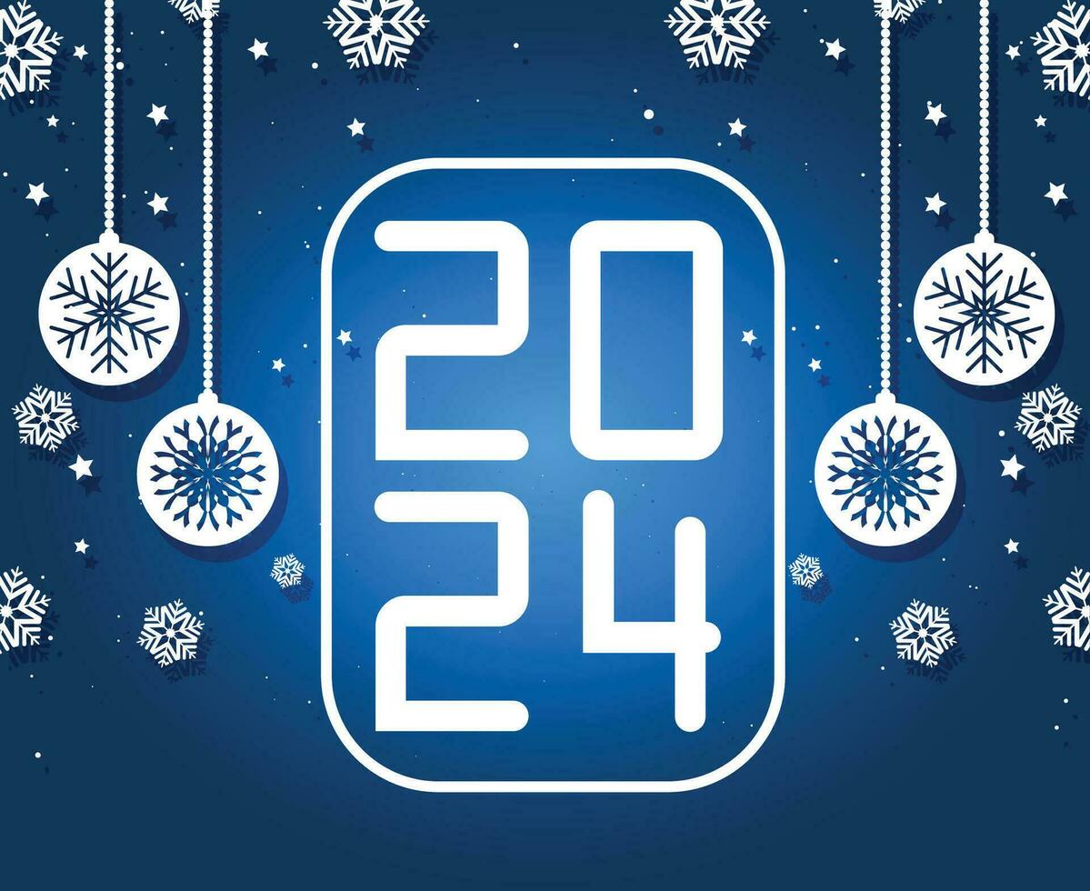 glücklich Neu Jahr 2024 Urlaub Weiß abstrakt Design Vektor Logo Symbol Illustration mit Blau Hintergrund